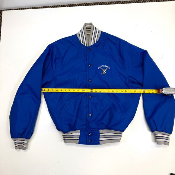 Howe Apparel Satin Bomber Jacket Blue Nightawks Emblem Size L Made USA VTG - Picture 10 of 11